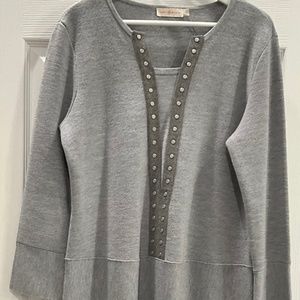 Tory Burch gray tunic with metal studs on felted stripes